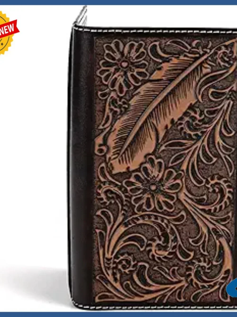 Genuine Leather Bifold Wallet with Feather Embossed Design